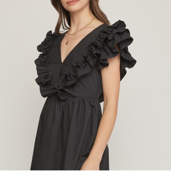 entro Dresses & Skirts - ⭐️Get the look. Entro Black Deep V Ruffle Dress